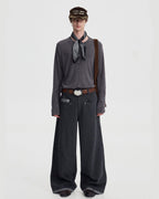 WOOL SPLICED WIDE TROUSERS