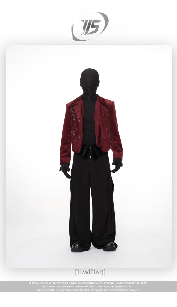 LUXURY COURT EMBROIDERED VELVET CROPPED PADDED JACKET