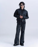 WAXED DARK FLARE TROUSERS