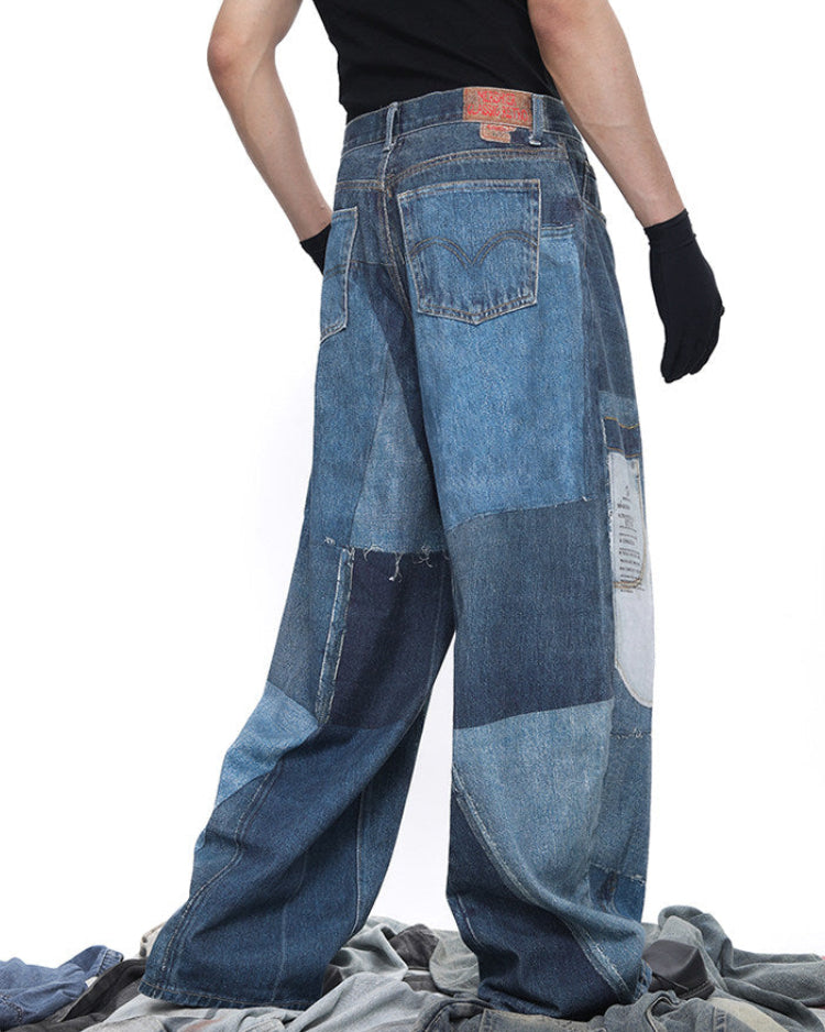 PATCH PRINT WIDE JEANS