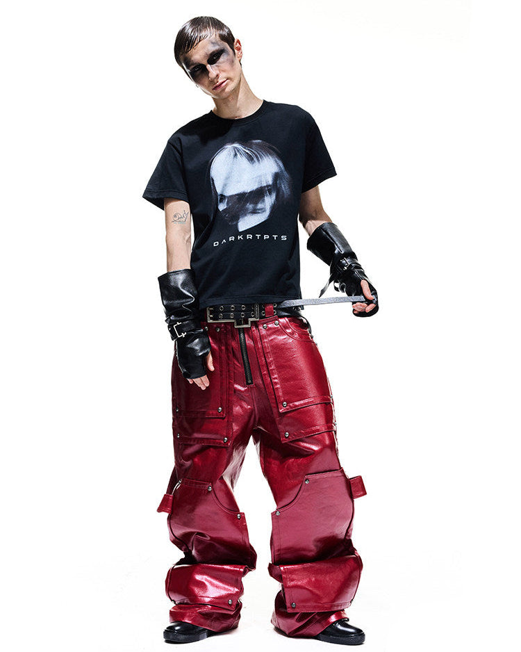 RED LIQUID METAL WIDE CARGO JEANS