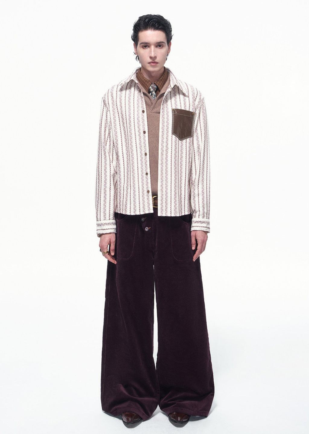 SCRIPT-X STRIPE EMBROID SHIRT