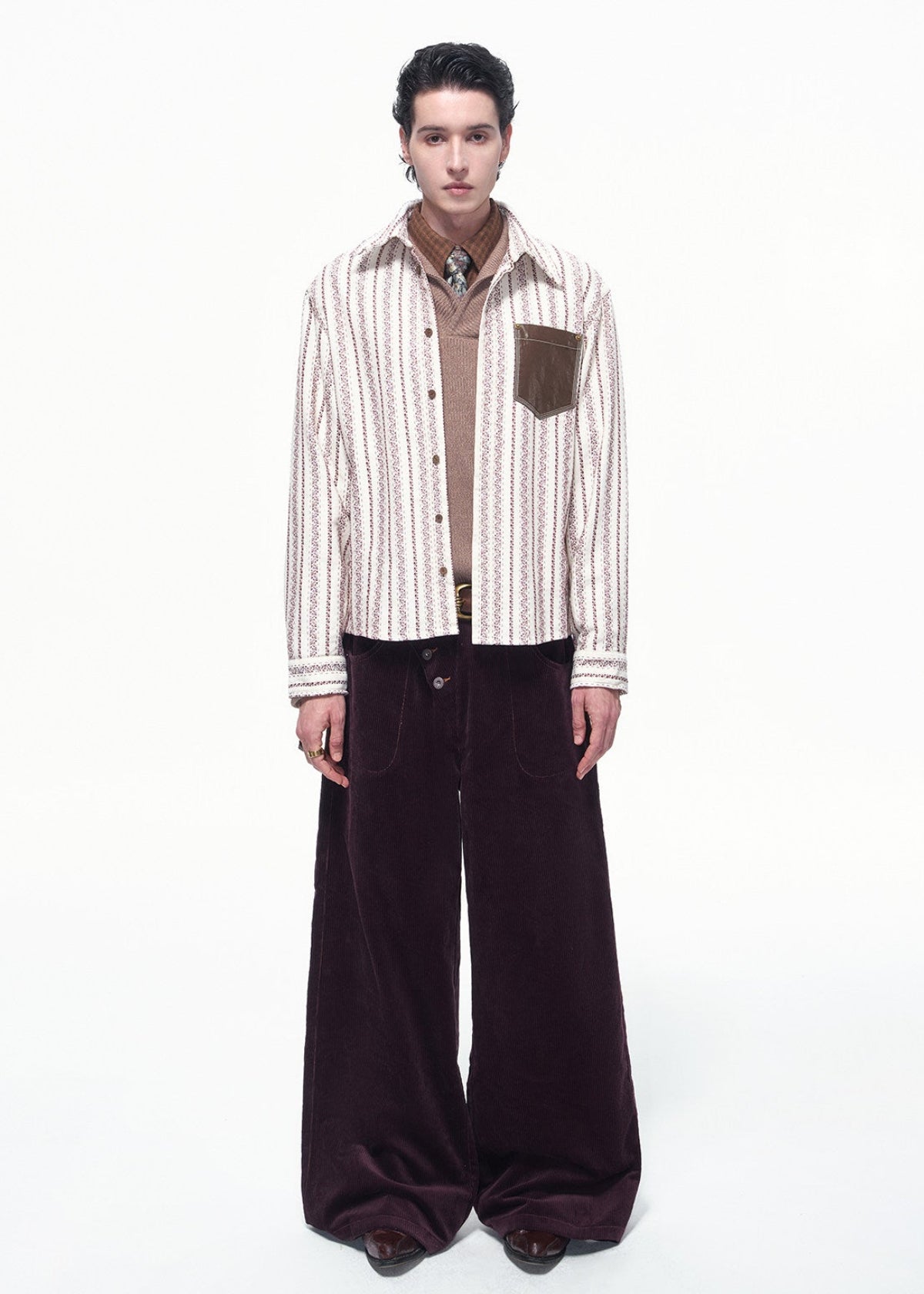 SCRIPT-X STRIPE EMBROID SHIRT