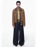 DENIM PLEATED STRAIGHT JEANS
