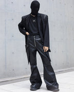 WAXED LEATHER CARGO FLARE PANTS
