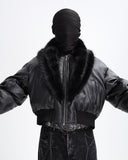 OFF/SC FUR COLLAR CROPPED LEATHER PUFFER JACKET