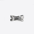 X Stainless Steel Ring with crossing tapering lines and precision edge detailing for men