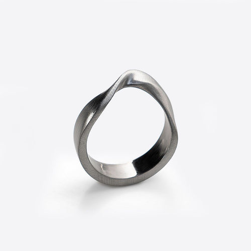 Amos Stainless Steel Ring with twisting band and precision edge detailing