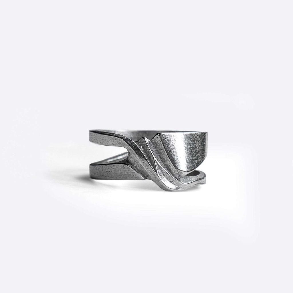 Velum Stainless Steel Ring with drapery inspired curved design and open double bands in stainless steel finish