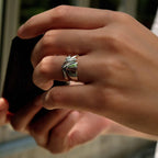 Velum Ring sterling silver with drapery inspired curvature on finger