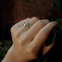 Velum Ring sterling silver with drapery-inspired design on hand