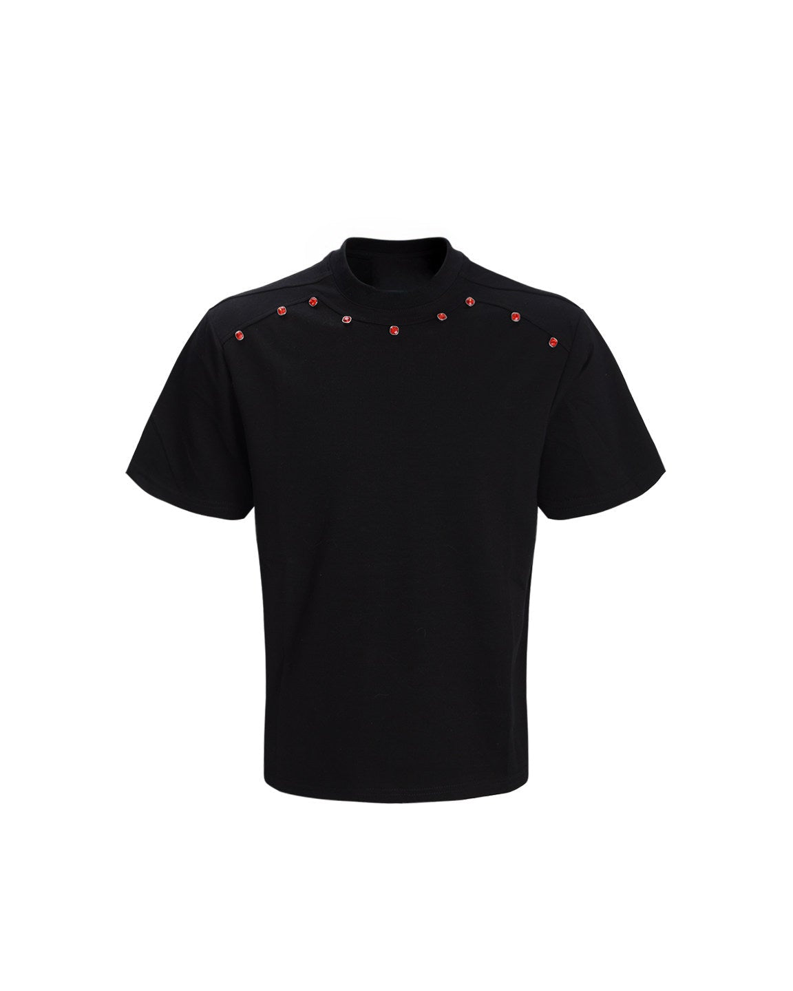 COLLAR RED STUDDED CREW NECK TEE