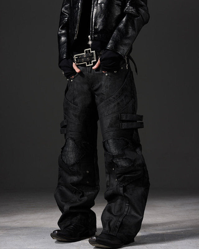 WAXED DESTROYED BIKER JEANS