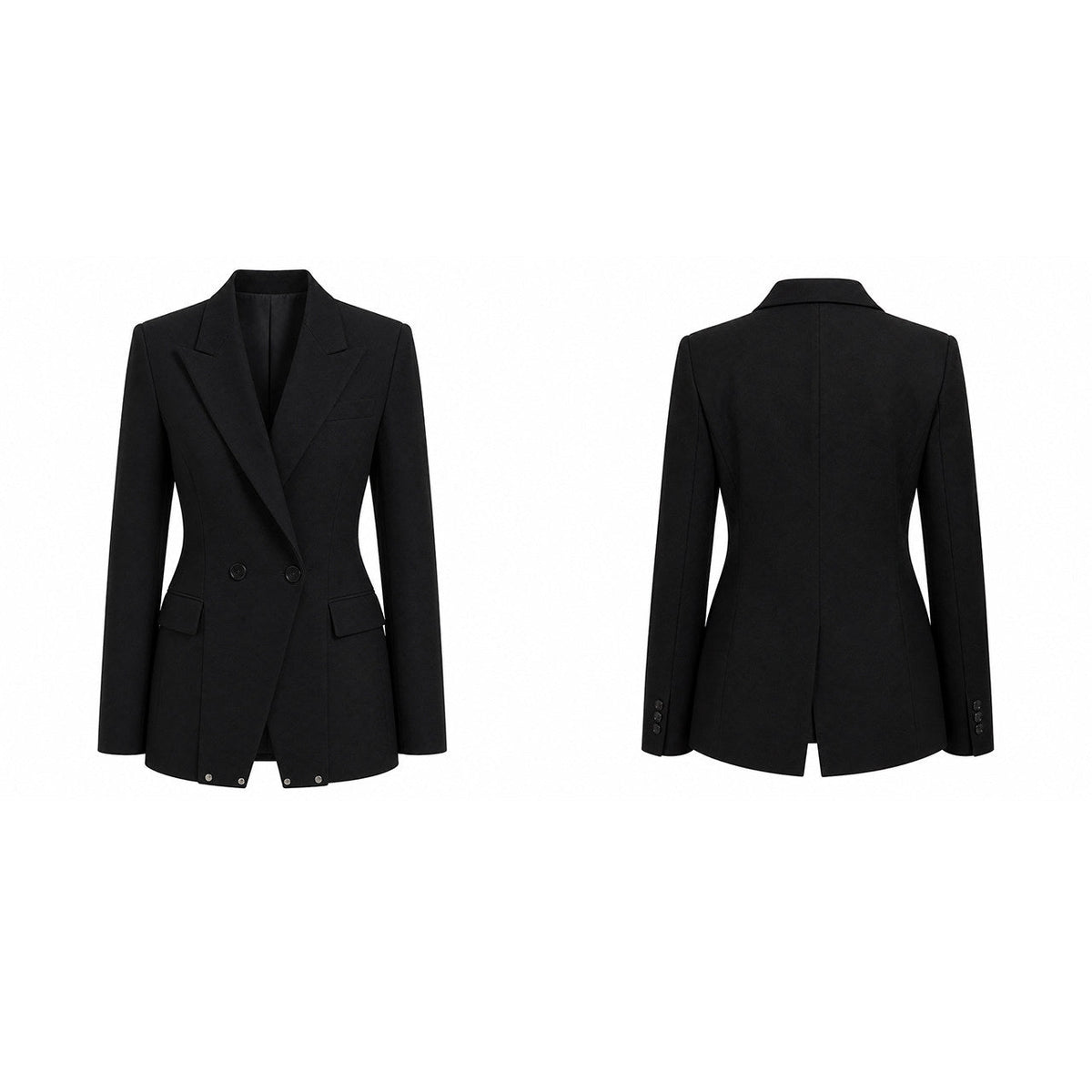 LOVELESS black waisted satin-finish blazer with shawl lapels, additional product photograph 11 | OFFCULTURE®