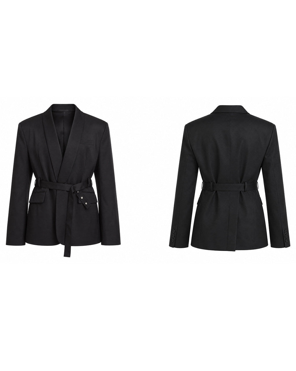 PRIVATE VIEW relaxed black belted shawl-collar tailored blazer, additional product photograph 12 | OFFCULTURE®