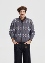 SCRIPT-X ARGYLE ZIP WOOL CARDIGAN