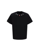 NECKLINE COLOR RHINESTONE DECORATED CASUAL TEE
