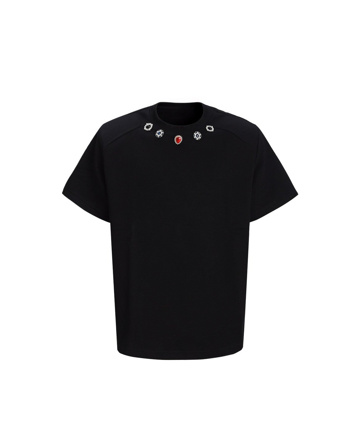 NECKLINE COLOR RHINESTONE DECORATED CASUAL TEE