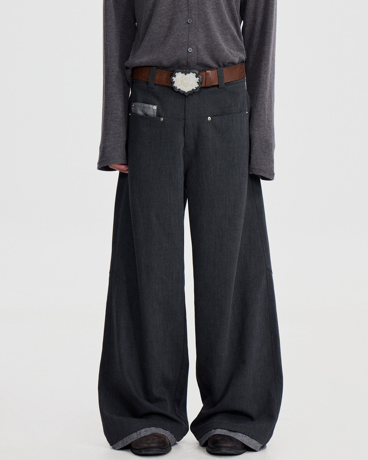 WOOL SPLICED WIDE TROUSERS