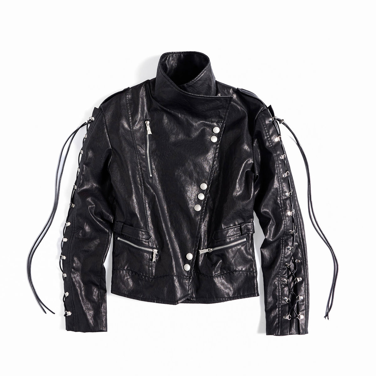 SLOW DAMAGE asymmetric coated biker jacket