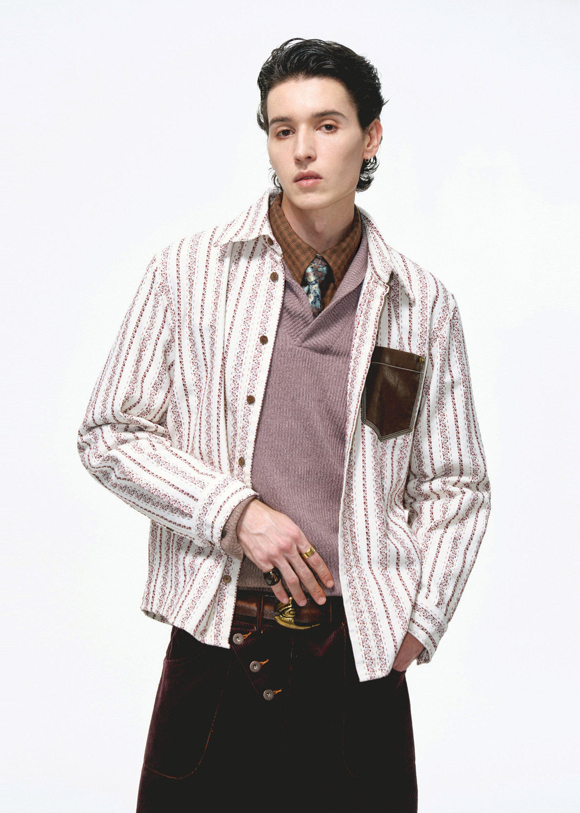 SCRIPT-X STRIPE EMBROID SHIRT