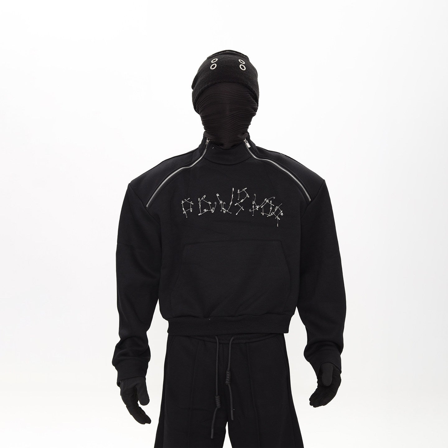 AVANT-GARDE PIN DETAIL ZIP HOODIE