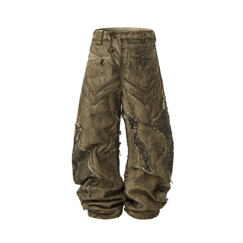 DUST THEORY mud-washed deconstructed curved-leg pants with mesh panels, additional product photograph 11 | OFFCULTURE®
