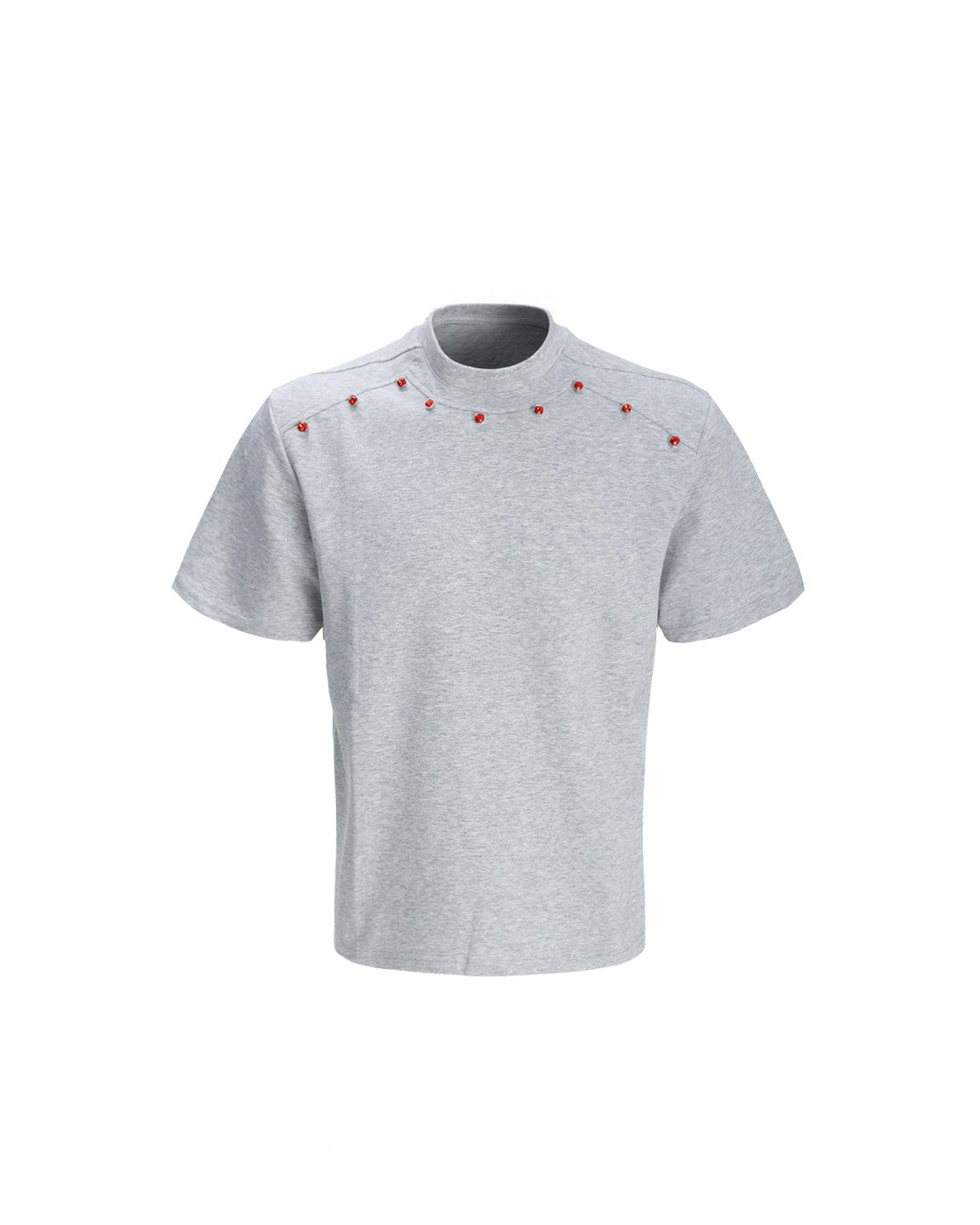COLLAR RED STUDDED CREW NECK TEE