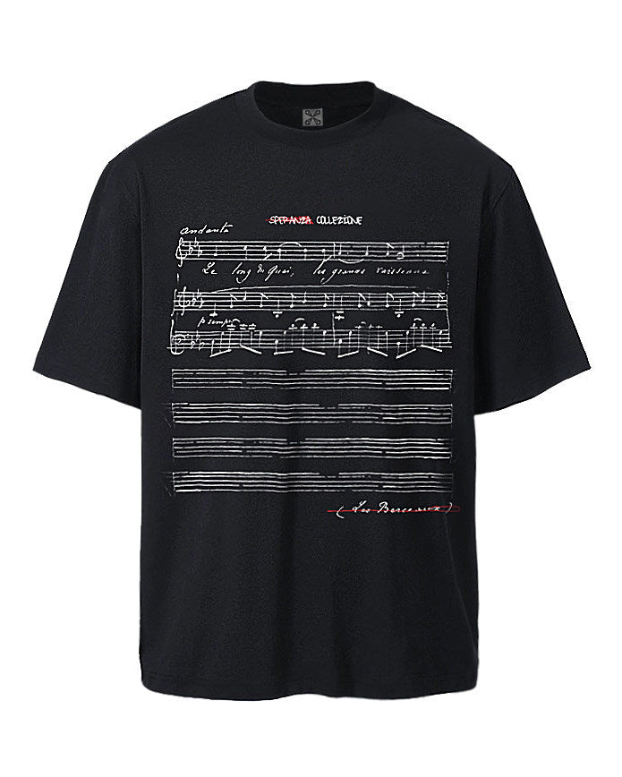 XEQUATION MUSIC SCORE PRINT TEE