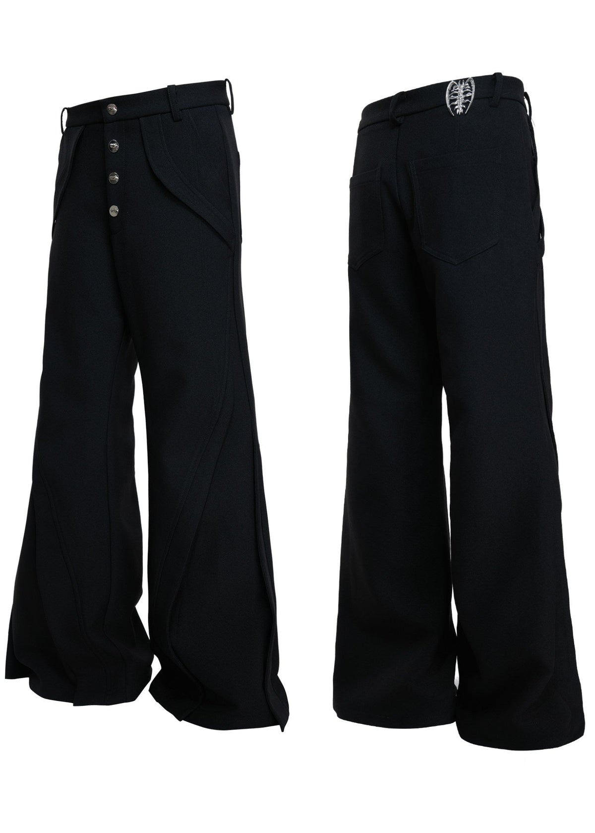 PARADOX black high-rise flared trousers with curved tailored panel seams, additional product photograph 5 | OFFCULTURE®
