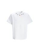 NECKLINE COLOR RHINESTONE DECORATED CASUAL TEE