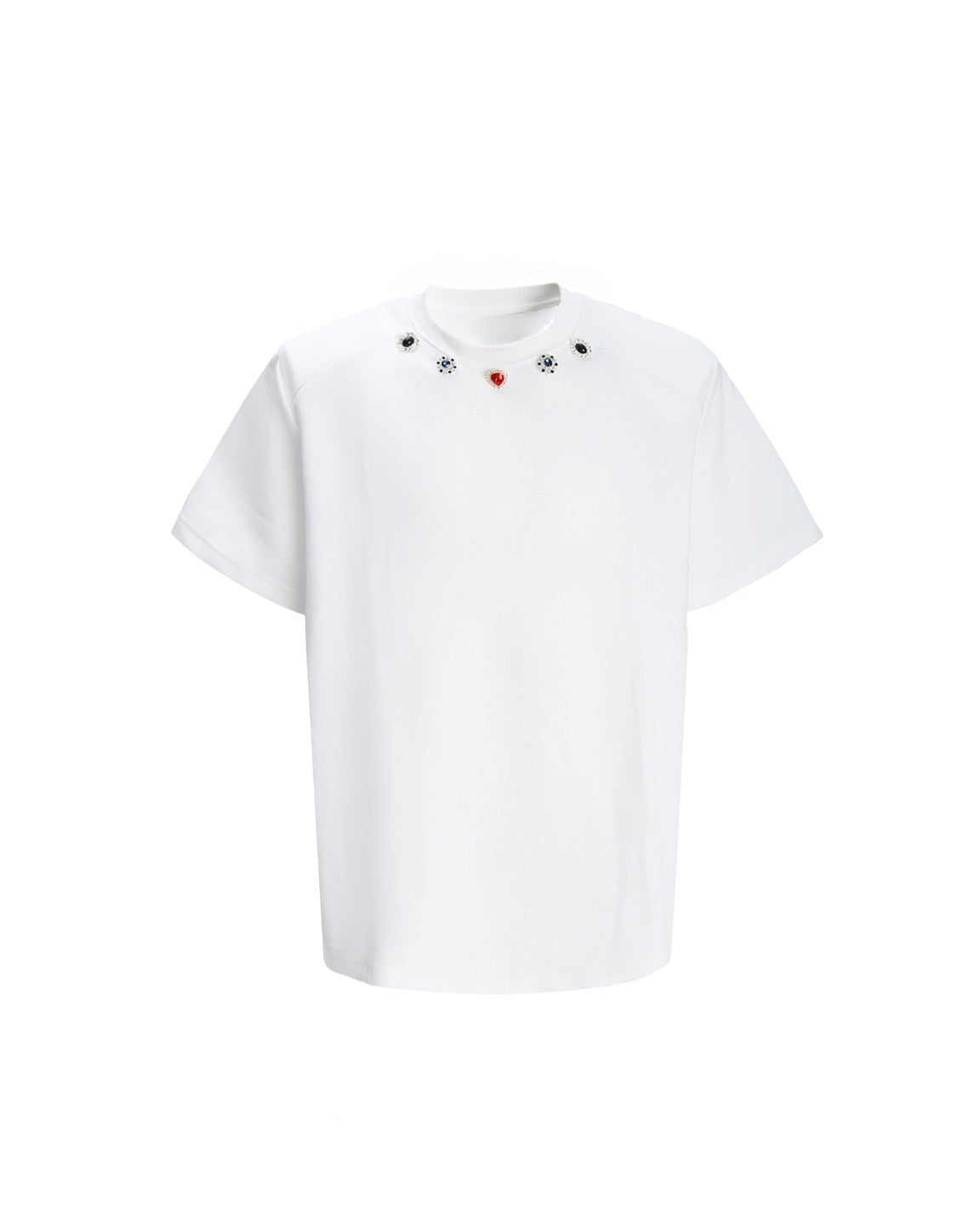 NECKLINE COLOR RHINESTONE DECORATED CASUAL TEE
