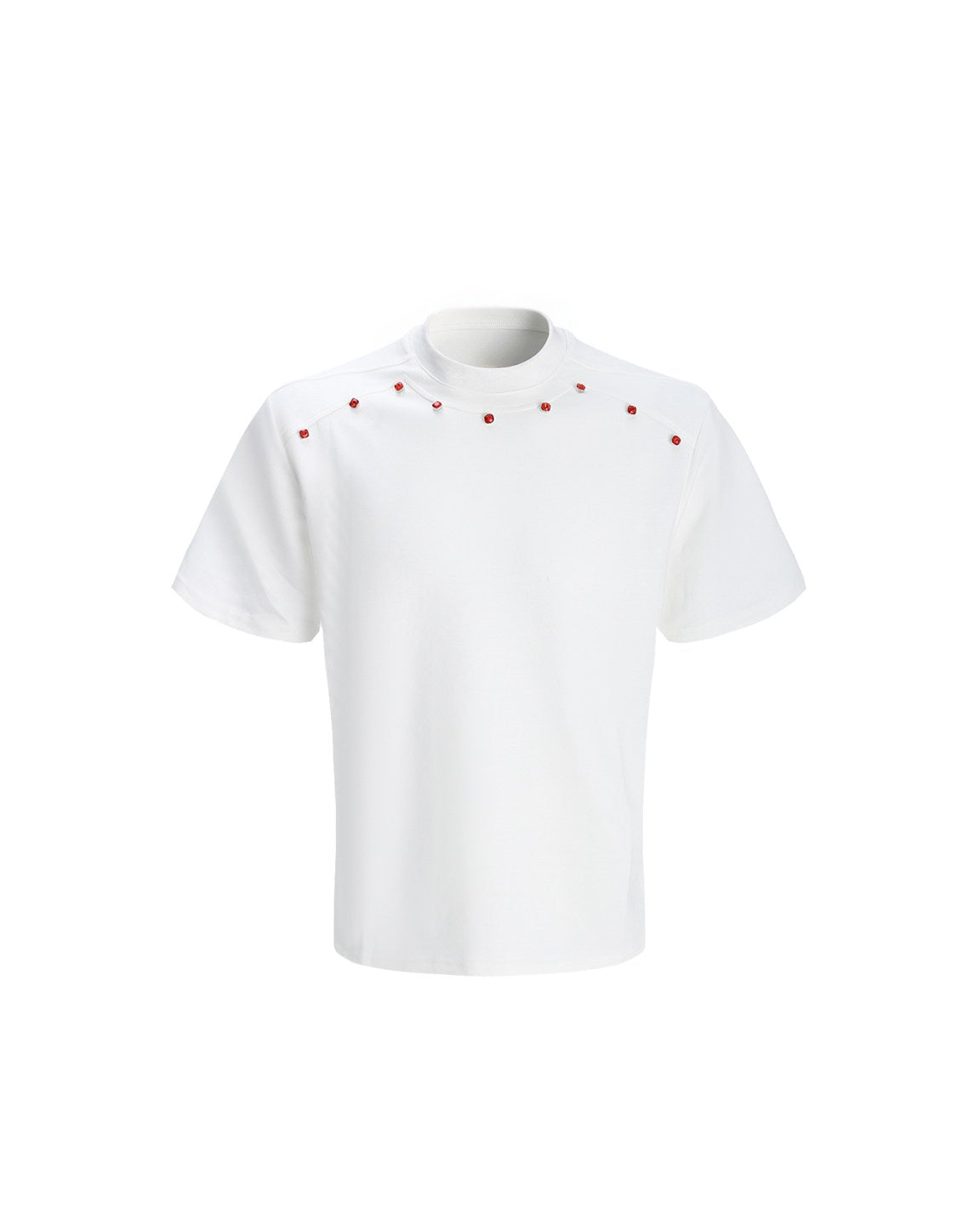 COLLAR RED STUDDED CREW NECK TEE